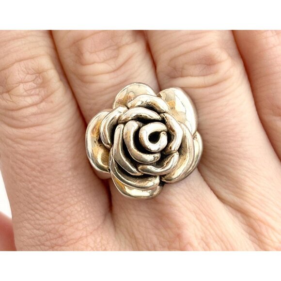 Thai Made RARE Blooming Rose Floral 925 Sterling Silver Vintage Ring - sz 7 - Picture 1 of 14